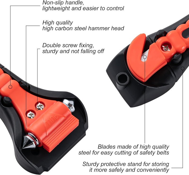 Husfunov Car Safety Hammer Set of 2, Auto Car Escape Tool, Car Window Glass Hammer Breaker and Seat Belt Cutter Escape 2-in-1 Tool, for Family Rescue and Auto Traffic Accident Emergency Escape - Image 2